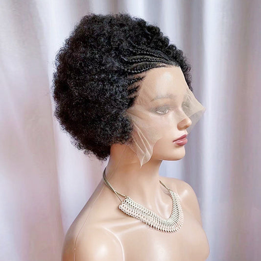 Afro Braided Wig Cornrow Box Braided Wigs Short Pixie Curly Wig 13x4 Lace Front Wig 8inch
