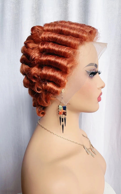 Finger Waves Short Hair Pixie Cuts Wig Four Colour 99J 350 613 1B