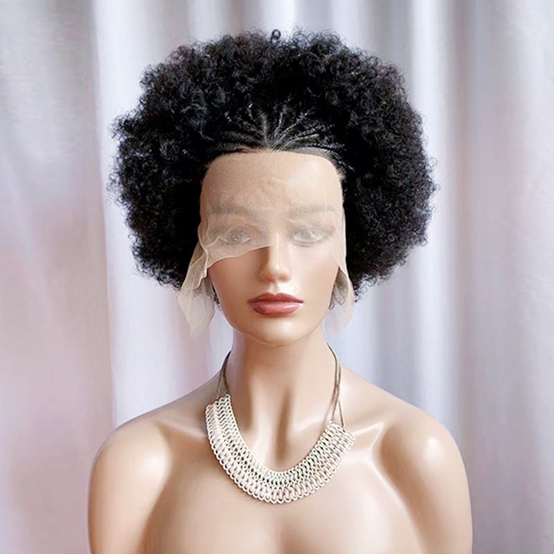 Afro Braided Wig Cornrow Box Braided Wigs Short Pixie Curly Wig 13x4 Lace Front Wig 8inch