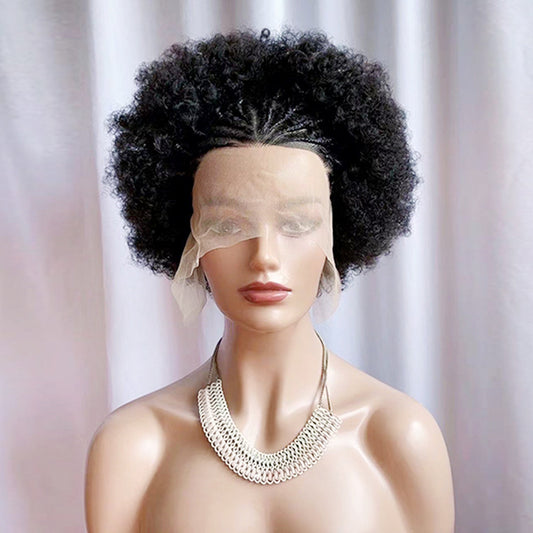 Afro Braided Wig Cornrow Box Braided Wigs Short Pixie Curly Wig 13x4 Lace Front Wig 8inch
