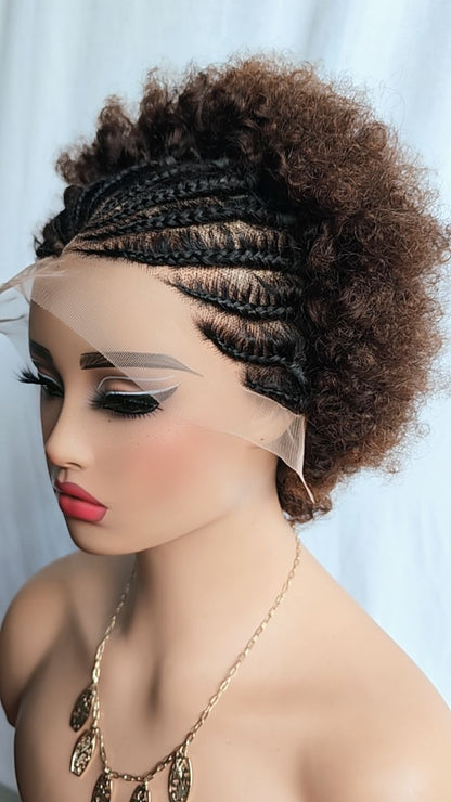 Afro Braided Wig Cornrow Box Braided Wigs Short Pixie Curly Wig 13x4 Lace Front Wig 8inch