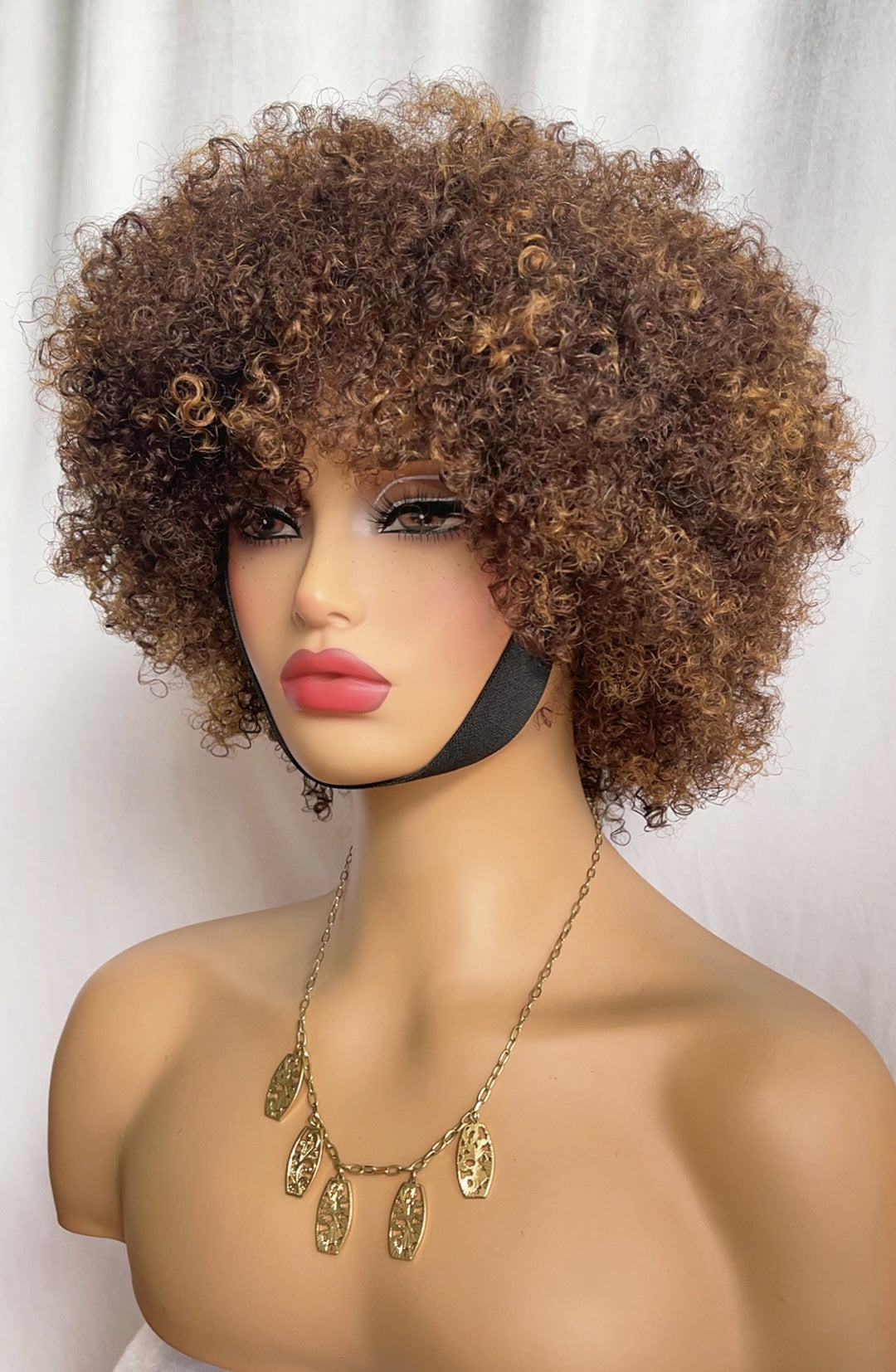 Pixie Cut Curly Wig Human Hair Highlight Wigs With Bangs