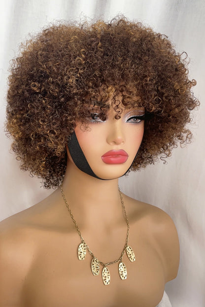 Pixie Cut Curly Wig Human Hair Highlight Wigs With Bangs