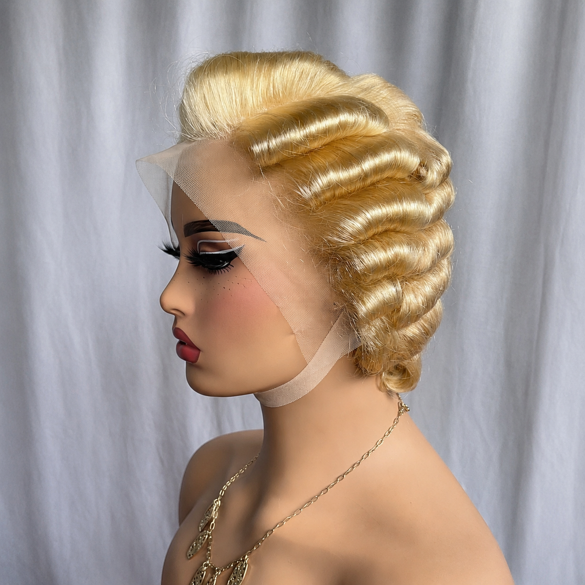 Blonde Finger Waves Short Hair Pixie Cuts Wig 613#