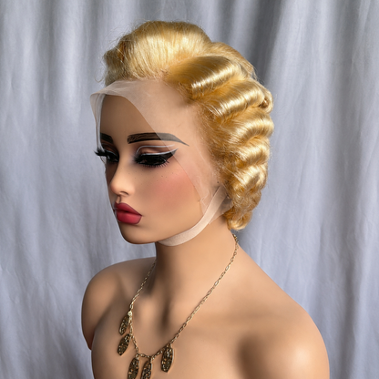 Blonde Finger Waves Short Hair Pixie Cuts Wig 613#