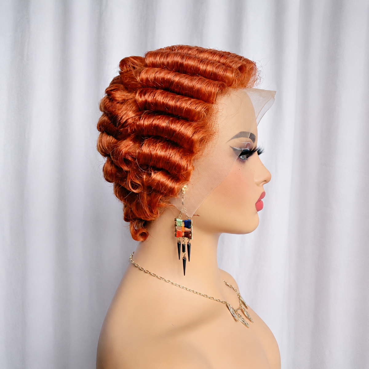 Ginger Finger Waves Short Hair Pixie Cuts Wig 350#