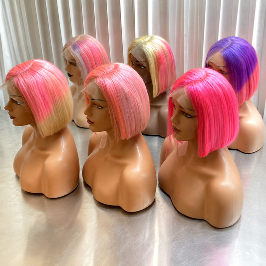 Pink Bob Wig Human Hair Short 13×4 Lace Frontal Wig 10 Inch – 6 Colors