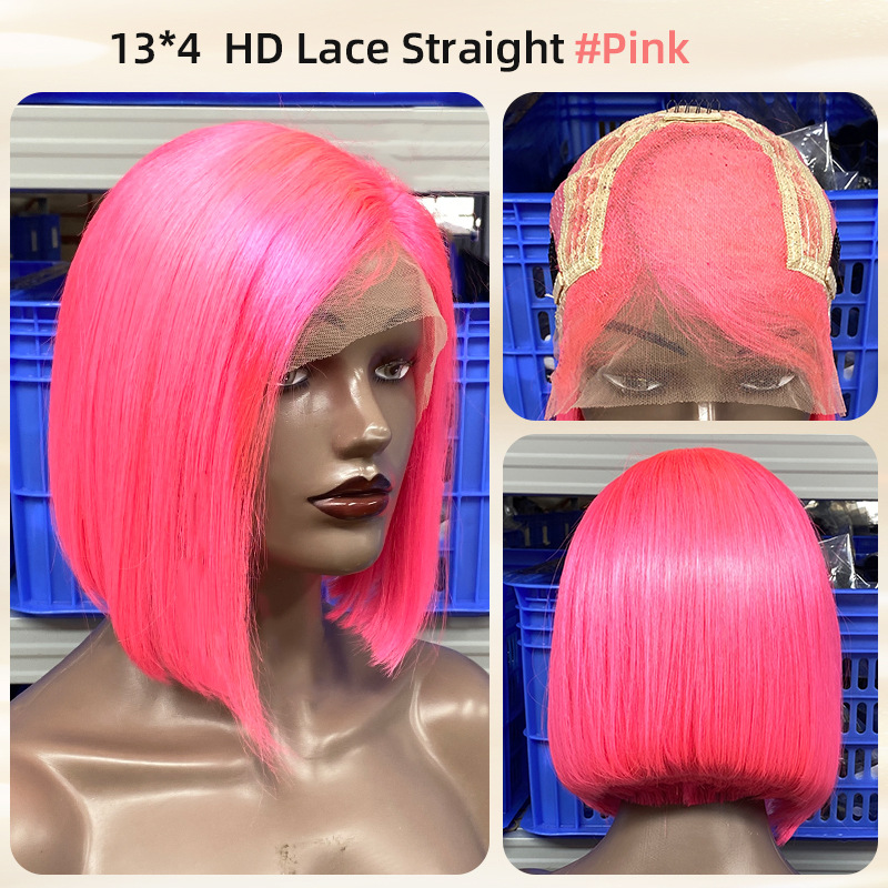 Pink Bob Wig Human Hair Short 13×4 Lace Frontal Wig 10 Inch – 6 Colors