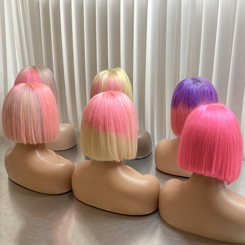 Pink Bob Wig Human Hair Short 13×4 Lace Frontal Wig 10 Inch – 6 Colors