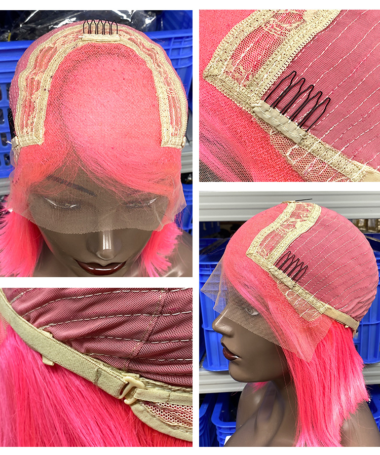 Pink Bob Wig Human Hair Short 13×4 Lace Frontal Wig 10 Inch – 6 Colors