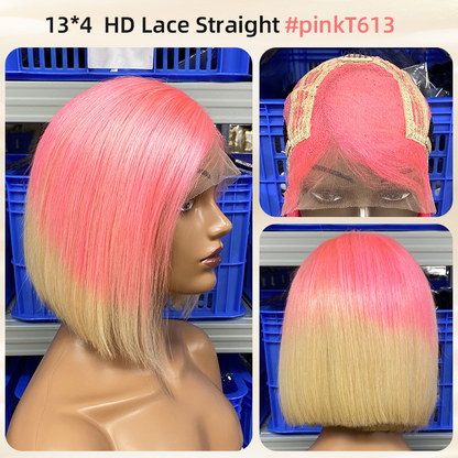 Pink Bob Wig Human Hair Short 13×4 Lace Frontal Wig 10 Inch – 6 Colors