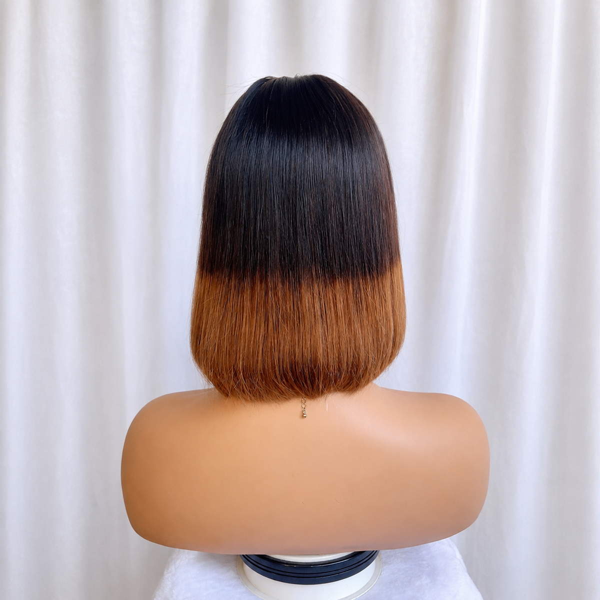 Straight Bob Wig Ombre Browm Human Hair With Bangs 2x4 lace