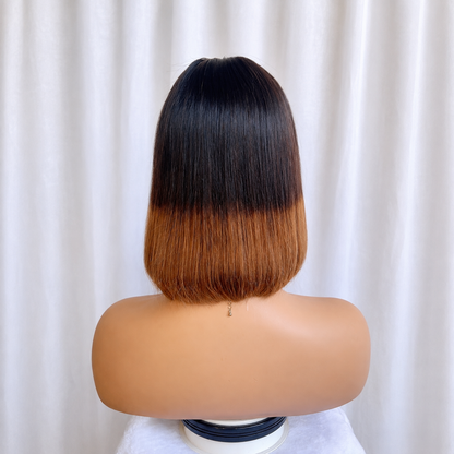 Straight Bob Wig Ombre Browm Human Hair With Bangs 2x4 lace