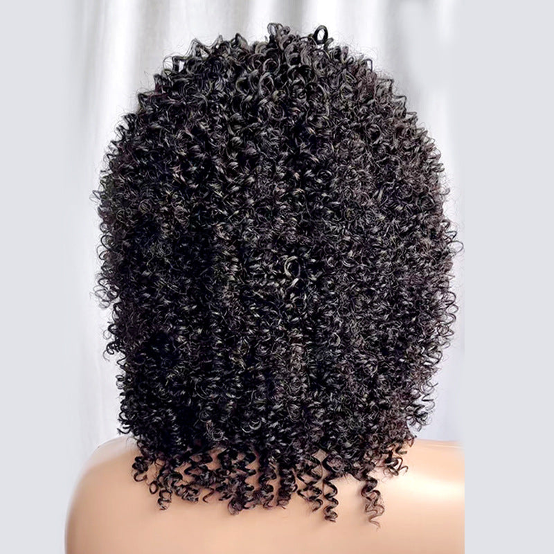 Pixie Kinky Curly Wig Human Hair Short Fringe Wig Afro Wig With Bangs 14 inch