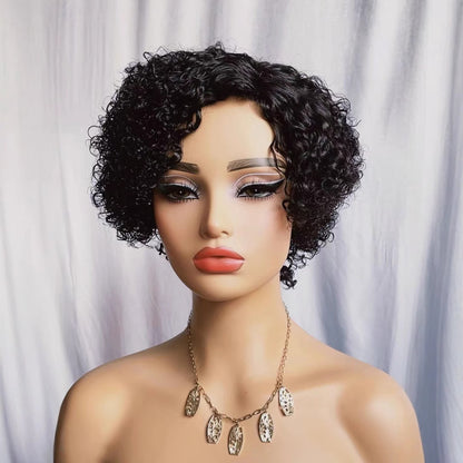 Pixie Curly Wig Human Hair Short Fringe Wig 7inch