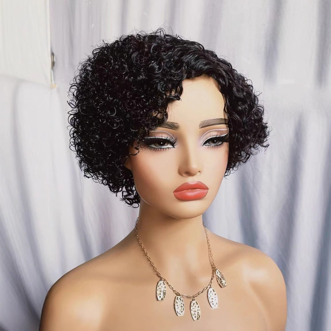 Pixie Curly Wig Human Hair Short Fringe Wig 7inch