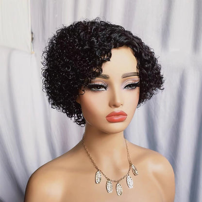 Pixie Curly Wig Human Hair Short Fringe Wig 7inch