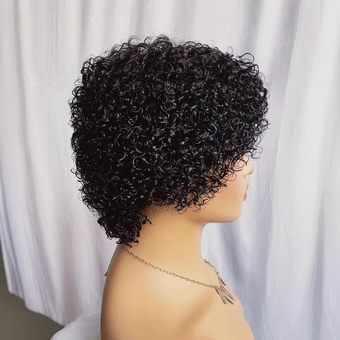 Pixie Curly Wig Human Hair Short Fringe Wig 7inch