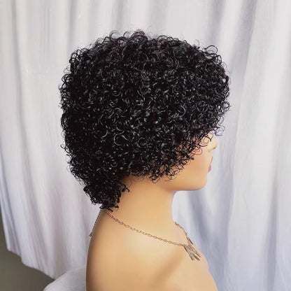 Pixie Curly Wig Human Hair Short Fringe Wig 7inch