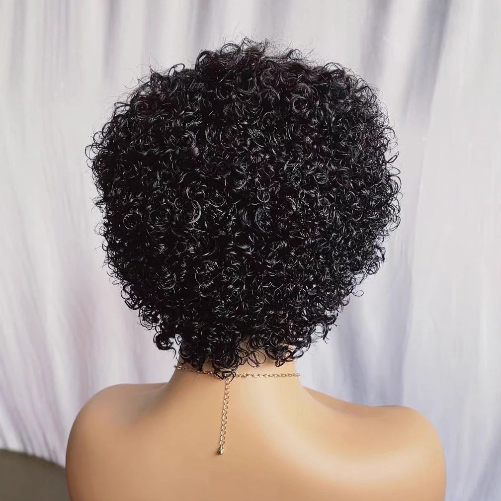 Pixie Curly Wig Human Hair Short Fringe Wig 7inch