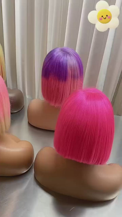 Pink Bob Wig Human Hair Short 13×4 Lace Frontal Wig 10 Inch – 6 Colors