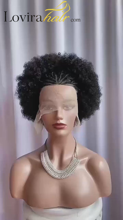 Afro Braided Wig Cornrow Box Braided Wigs Short Pixie Curly Wig 13x4 Lace Front Wig 8inch