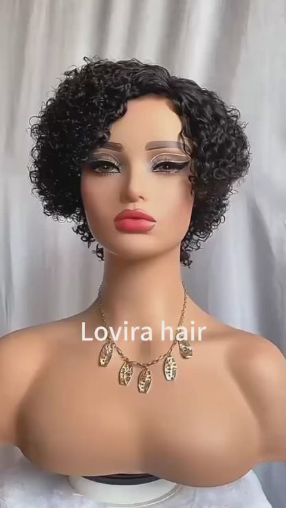 Pixie Curly Wig Human Hair Short Fringe Wig 7inch