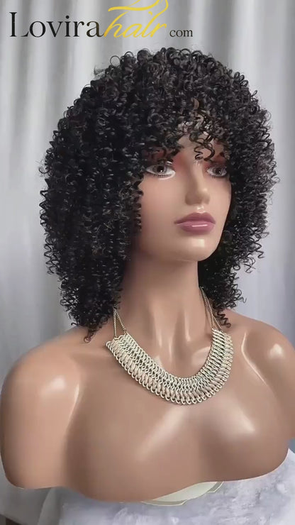 Pixie Kinky Curly Wig Human Hair Short Fringe Wig Afro Wig With Bangs 14 inch