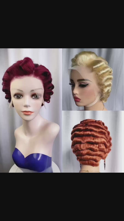 Finger Waves Short Hair Pixie Cuts Wig Four Colour 99J 350 613 1B