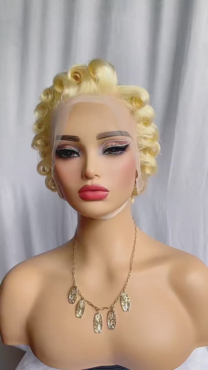 Blonde Finger Waves Short Hair Pixie Cuts Wig 613#